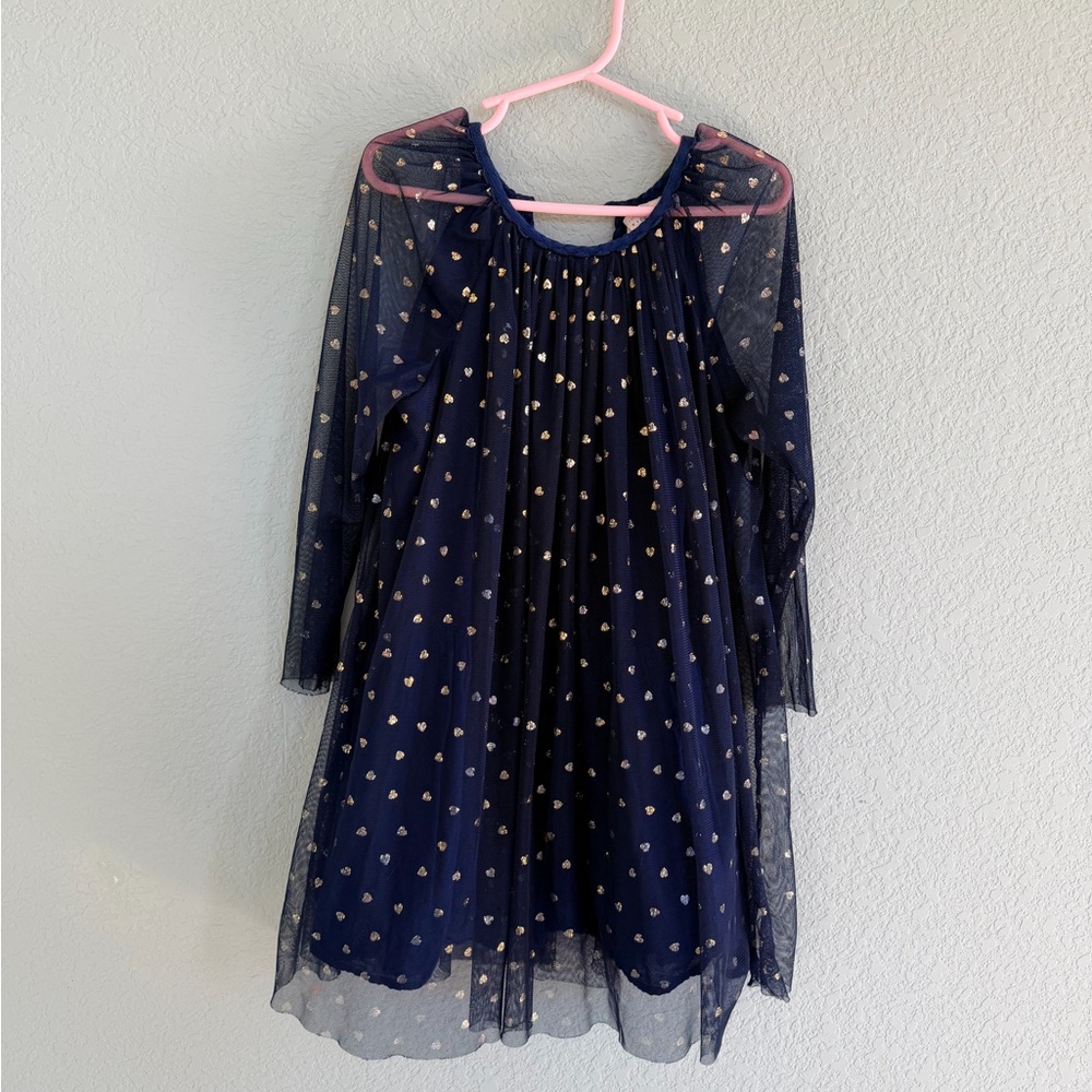Stella McCartney Kids Navy Mesh Gold Heart Dress
